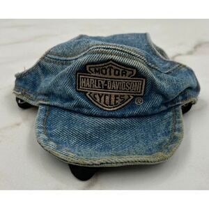 Harley-Davidson Denim Dog Hat Pet Accessory Blue Jean Bar & Shield Logo Small